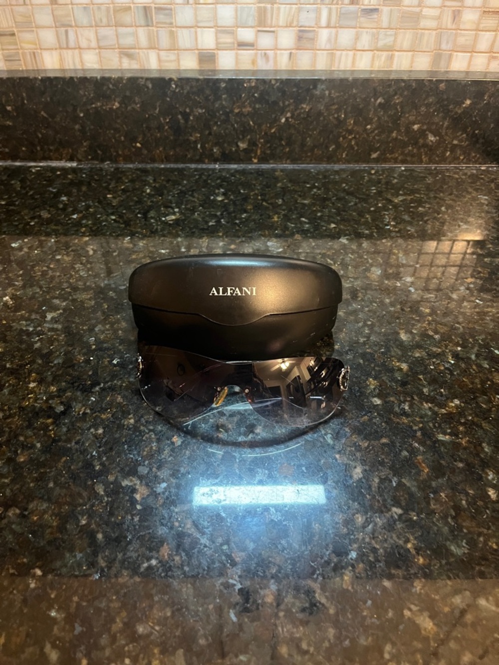 Alfani Black Shield-Style Sunglass Goggles with Branded Hard Case